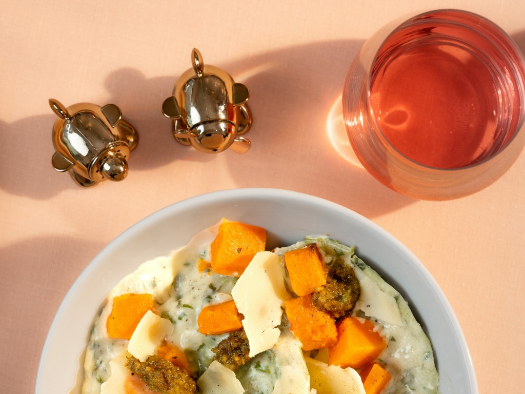 Fragrant Pumpkin Girasoli with herb cream and pistachio mint pesto