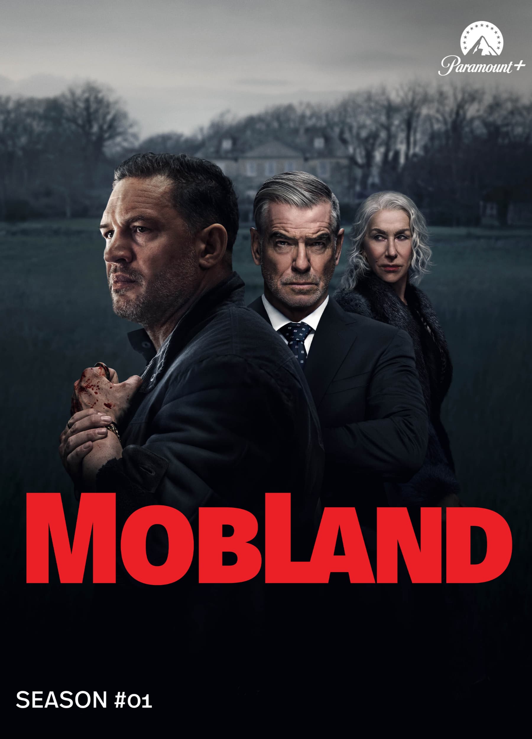 A poster for TV series 'Mobland' shows the three man characters