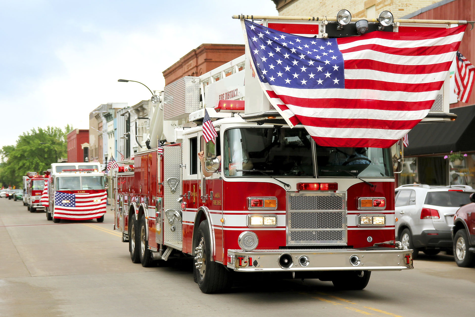 Fire trucks on Independence Day
