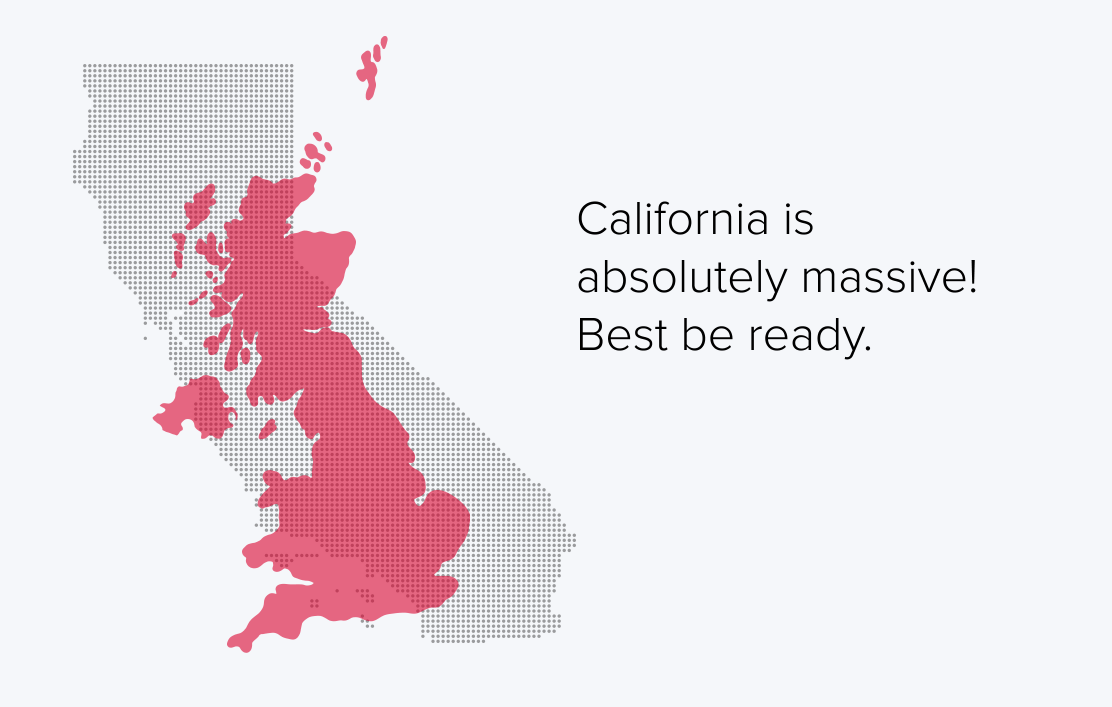 Map of size of California compared to the UK